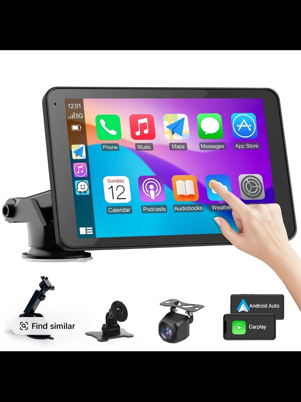 7” Portable Apple CarPlay Android Auto Touchscreen Monitor Bluetooth GPS AUX - Picture 3 of 11